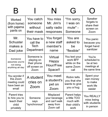 RCES Para Bingo - Remote Learning Edition Bingo Card