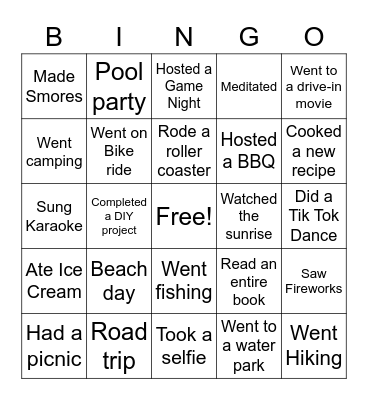 End of Summer Splash Bingo Card