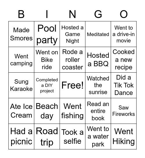 End of Summer Splash Bingo Card