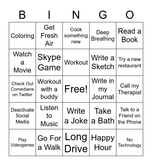 Self Care Bingo Card