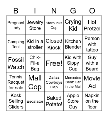 Stonebriar Mall Bingo Card
