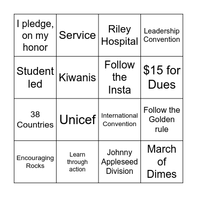 Key Club Bingo Card