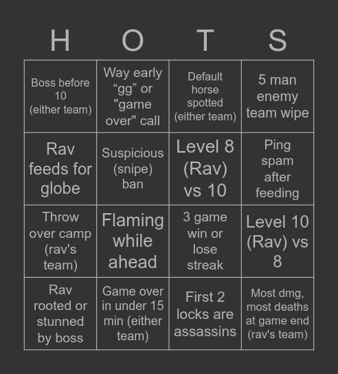 Ravinar Heroes of the Storm Bingo Card