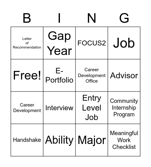 Career Development & Meaningful Work Bingo Card