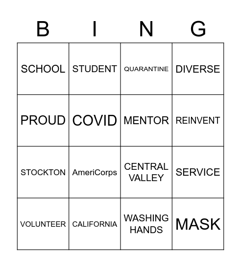 STOCKTON SERVICE CORPS BINGO Card
