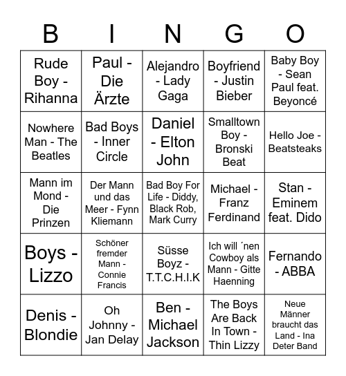 Boys Bingo Card