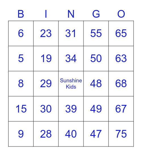 Go Gold for Sunshine Kids! Bingo Card