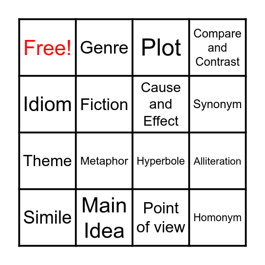 WEEK 2 VOCABULARY Bingo Card