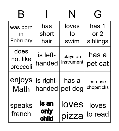 Back to school bingo. Find someone who ... Bingo Card