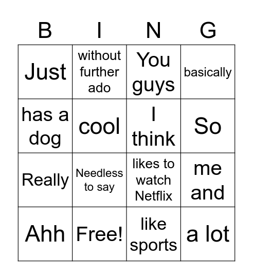 Crutch Words Bingo Card