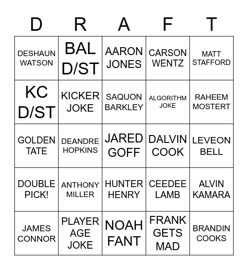 DRAFT BINGO Card