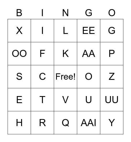 LETTER Bingo Card