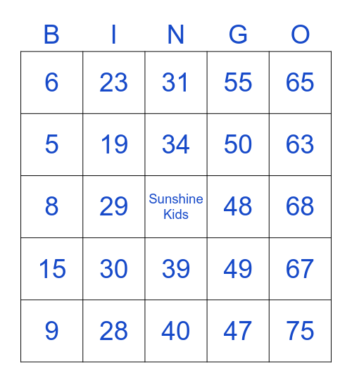 Go Gold for Sunshine Kids! Bingo Card
