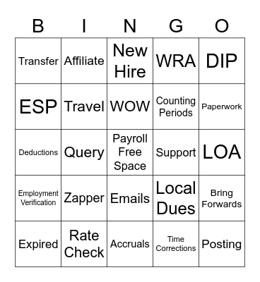 Payroll Bingo Card