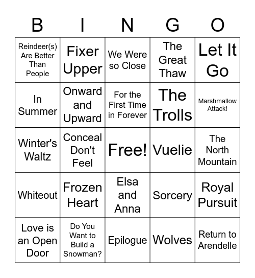 Frozen BINGO Card