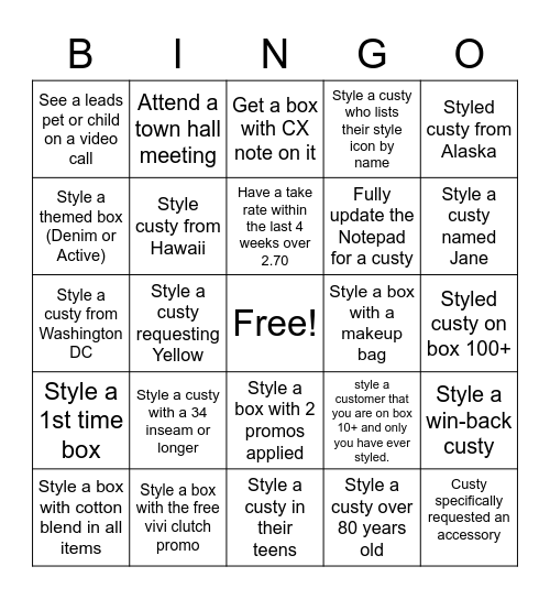 Stylist Bingo Card