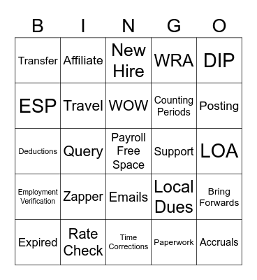 Payroll Bingo Card