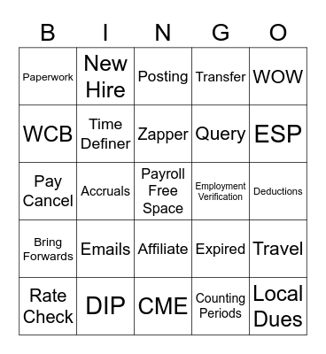 Payroll Bingo Card