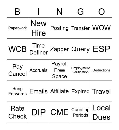 Payroll Bingo Card