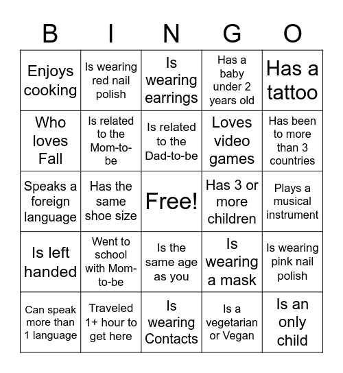 Find the Guest Bingo Card