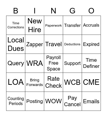 Payroll Bingo Card