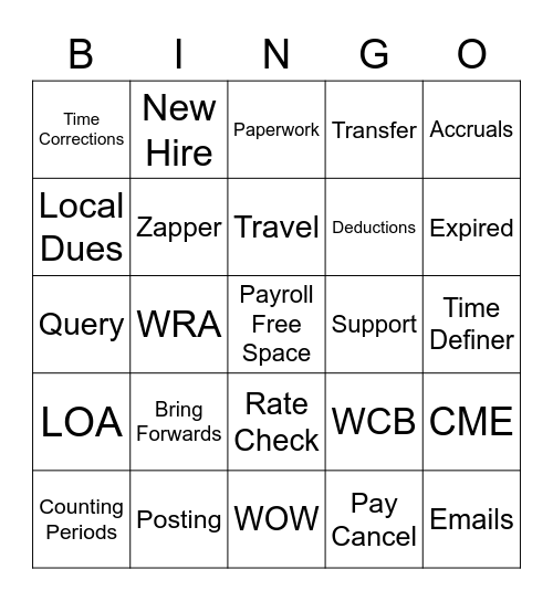 Payroll Bingo Card