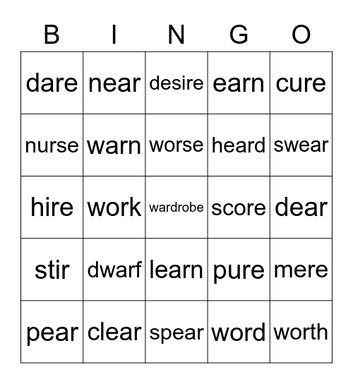 WACKY R'S Bingo Card