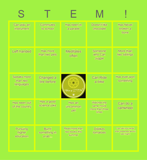 Grow Your S.T.E.M Bingo Card