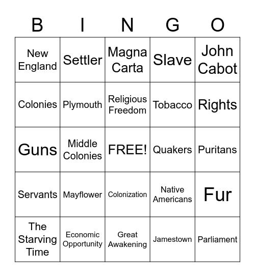 Colonialism Bingo Card
