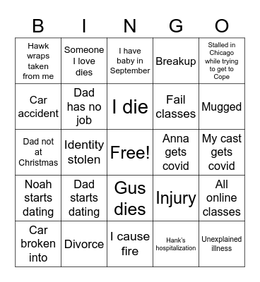 Anna’s 2020 Bingo Card