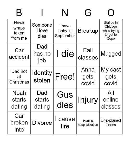 Anna’s 2020 Bingo Card