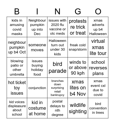 FALL BINGO 2020 Bingo Card