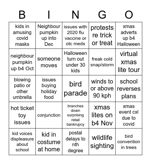 FALL BINGO 2020 Bingo Card