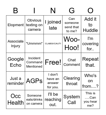 SAFETY CALL BINGO Card