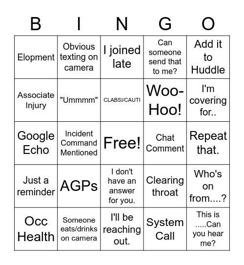 SAFETY CALL BINGO Card