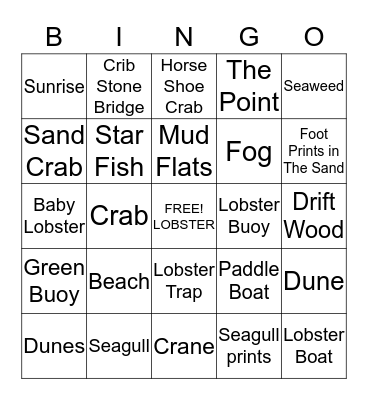 Beach Bingo Card