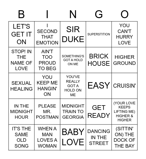 Down with Motown Bingo Card