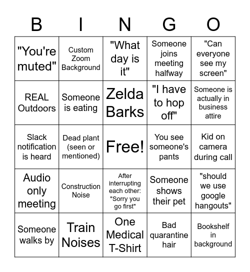 Zoom Bingo Card