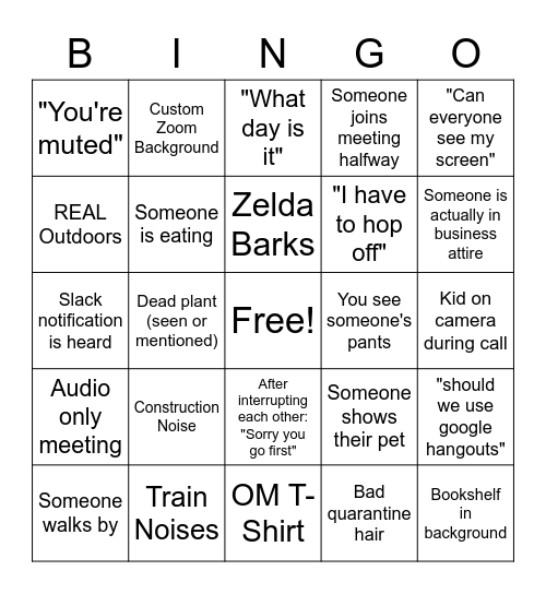 Zoom Bingo Card