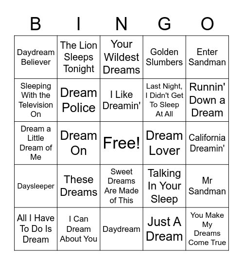Dreamin' Bingo Card