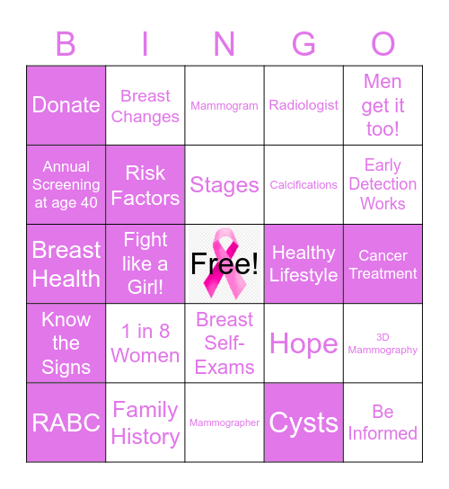 BINGO FOR BREAST CANCER Bingo Card