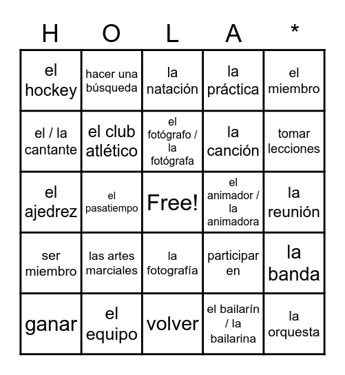 Español 2 / Cap. 1B Bingo Card