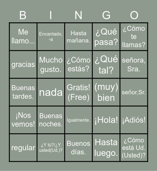 Auténtico Spanish 1 Para Empezar Vocabulary Bingo Card
