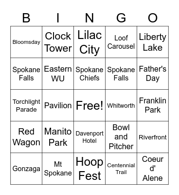 Spokane Bingo Card