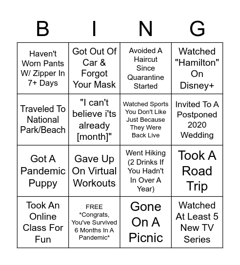 Quarantine Bingo: 6 Months In Bingo Card