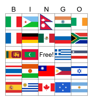 World Flags Bingo Card