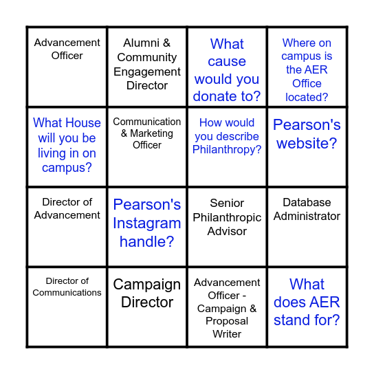 Get to know the Advancement and External Relations Team! Bingo Card