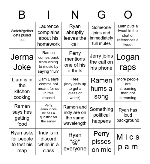 Bitches n Hoez Bingo Card