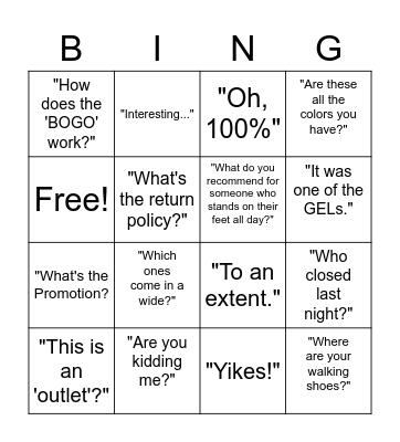 ASICS Bingo Card