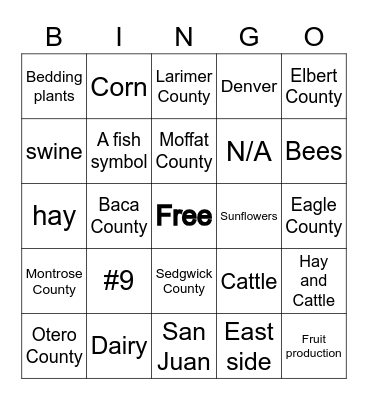 COLORADO AGRICULTURE BINGO Card